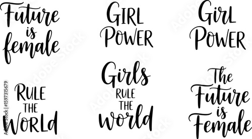 Vector art of girl power and female empowerment phrases