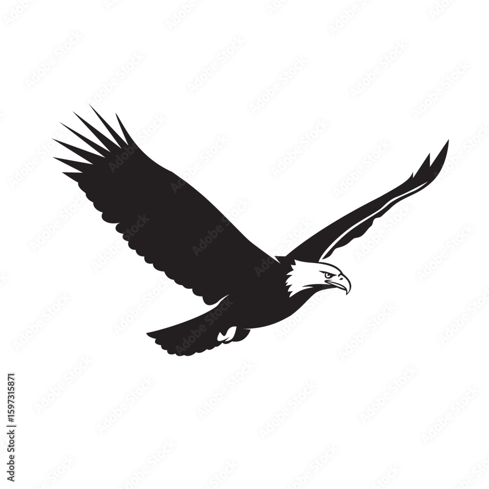 Obraz premium A powerful and dynamic black and white illustration of an eagle in majestic flight