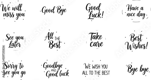 Vector art of collection of farewell and good luck messages in calligraphy