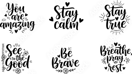 Vector art of collection of six inspirational handwritten quotes