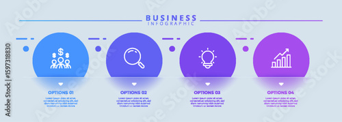 Design template for vector infographic labels with icons and 4 options or steps. Suitable for process diagrams, presentations, workflow layouts, banners, flow charts, and infographics.