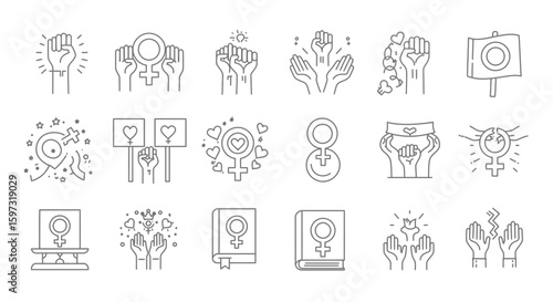 Collection of Minimalist Vector Icons Representing Feminism and Women's Rights
