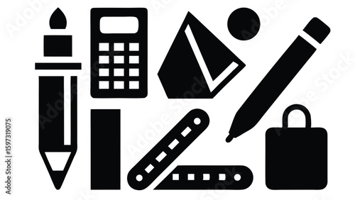 Colorful Flat Vector Icons of Classroom Essentials and Educational Elements Design