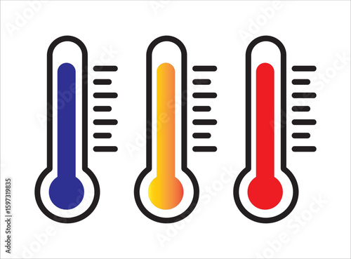Hot icon vector. Temperature illustration sign. Thermometer symbol.Isolated thermometer icon set. Blue cold red hot gradient temperature symbols
