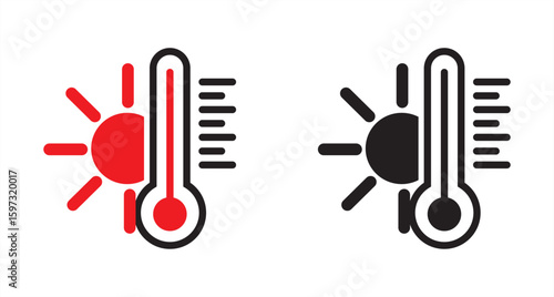 Hot icon vector. Temperature illustration sign. Thermometer symbol.Isolated thermometer icon set. Blue cold red hot gradient temperature symbols

