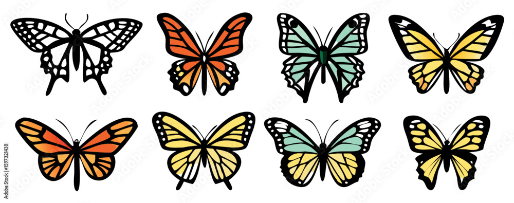 Fototapeta premium Different butterflies collection. Vector illustration