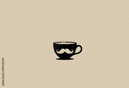 Coffee cup with mustache design on beige background  