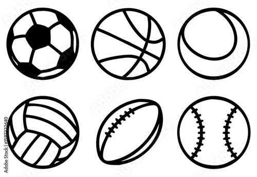 Sport balls set. Ball icons. Balls for Football, Soccer, Basketball, Tennis, Baseball, Volleyball. Vector illustration