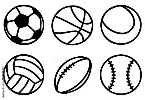 Sport balls set. Ball icons. Balls for Football, Soccer, Basketball, Tennis, Baseball, Volleyball. Vector illustration