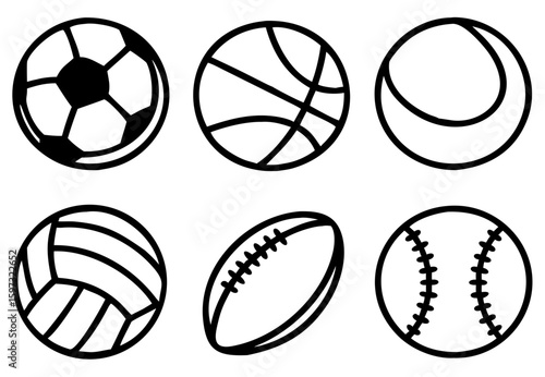 Sport balls set. Ball icons. Balls for Football, Soccer, Basketball, Tennis, Baseball, Volleyball. Vector illustration