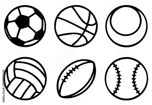 Sport balls set. Ball icons. Balls for Football, Soccer, Basketball, Tennis, Baseball, Volleyball. Vector illustration
