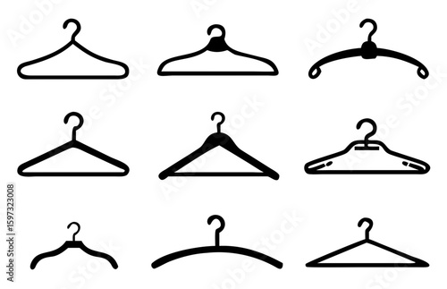 Different clothes hanger silhouette collection. Vector illustration