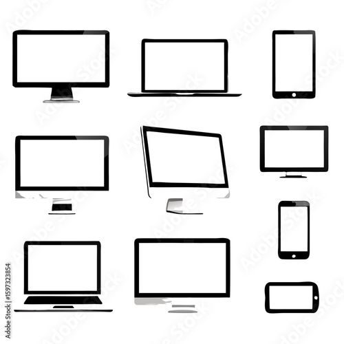 Realistic set computer, laptop, tablet, phone on a isolated background. Vector illustration