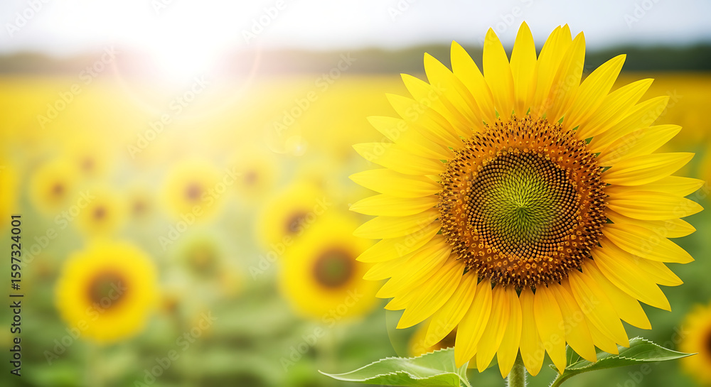 Fototapeta premium Sunflower field bright yellow sunflowers summer bloom agriculture nature view