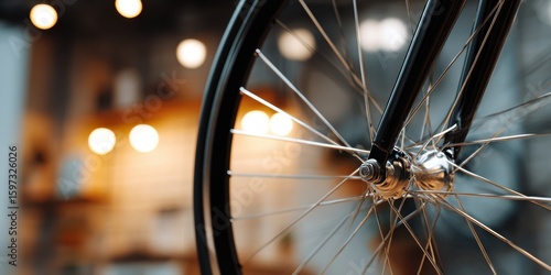 The close-up view of a bicycle wheel highlighting its intricate design and structure