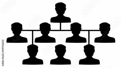 Black silhouette family tree diagram showing hierarchical relationships between generations members | editable eps vectors