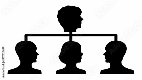 Silhouette family tree diagram showcasing parental connections with three offspring in black and white art | editable eps vectors