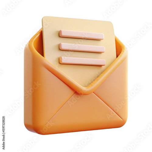 3d realistic orange envelope icon isolated on transparent background
