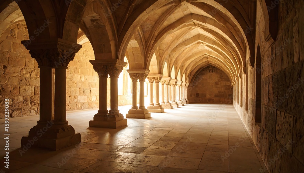 Fototapeta premium Ancient arched cloister hallway