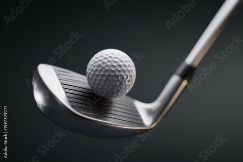 Closeup view of a golf club striking a golf ball on a practice range during sunny conditions in the late afternoon
