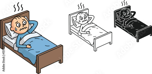 Insomnia sleeplessness sleep disorder anxiety restless night cartoon illustration vector graphic art