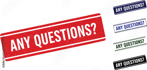 Any questions rubber stamp vector illustration asking for feedback and customer support inquiries now