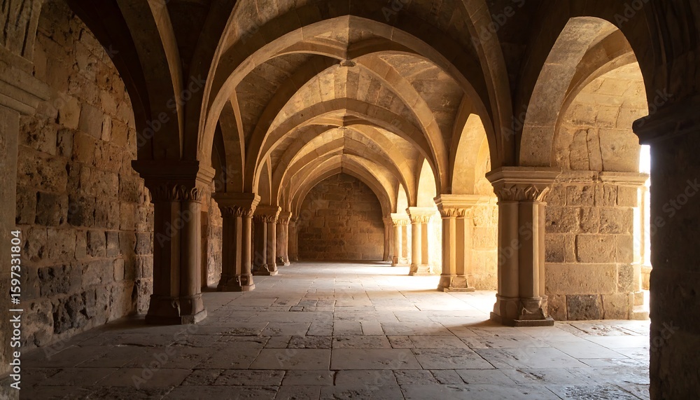 Fototapeta premium Ancient stone arched hallway