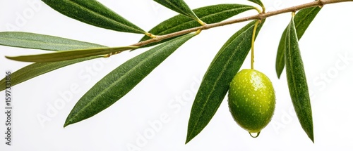 Wallpaper Mural The olive fruit hanging from a lush green branch against a white background Torontodigital.ca