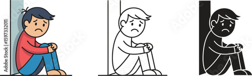 Illustration of sad boy sitting alone vector design concept for depression and mental health awareness day