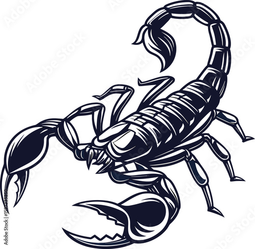Scorpion silhouette isolated on white background with claws and stinger visible