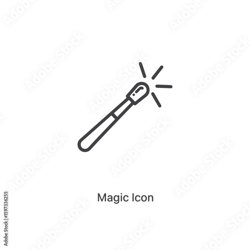 Vector art of a magic wand emits sparkles, representing enchantment