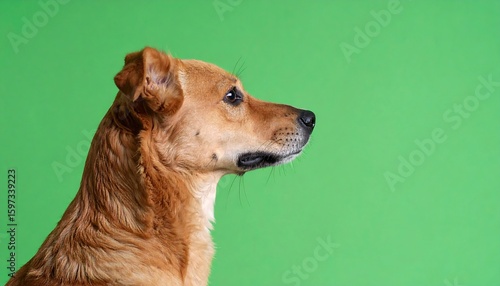Dog profile portrait on green background