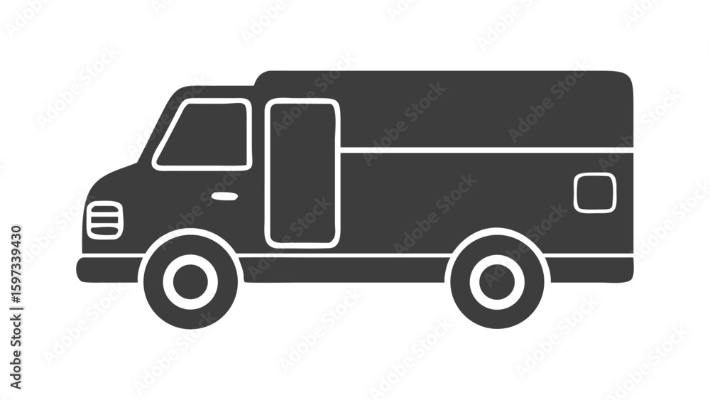 a simple flat van bold black silhouette vector icon illustration on white background minimalist flat black a simple flat van bold black silhouette vector icon illustration on white background minimalist flat black