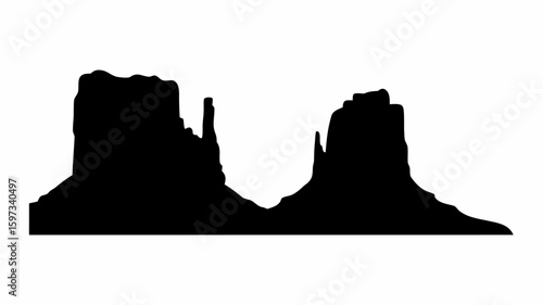 Silhouette of monument valley buttes showcasing iconic desert landscape with mesas and buttes in black | editable eps vectors