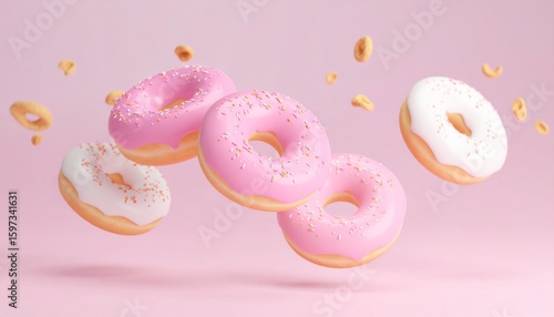 donuts and crunch floating in the air 