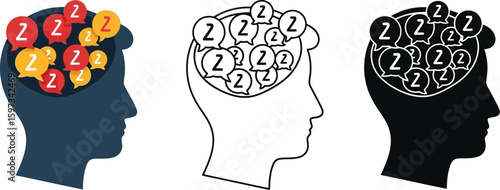 Understanding sleep disorders and insomnia concept with head silhouette and sleep symbols for mental health editable