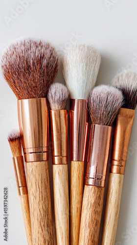 Makeup Brushes with Copper Ferrules and Wooden Handles