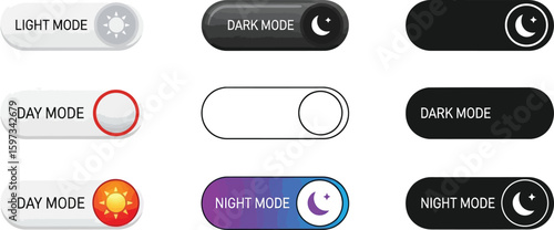 Light dark day night mode toggle switch ui ux design vector illustration for app and website interface editable