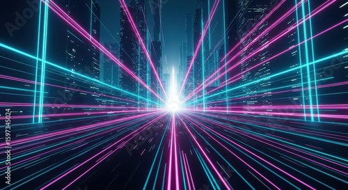 Neon Cityscape Futuristic Highway