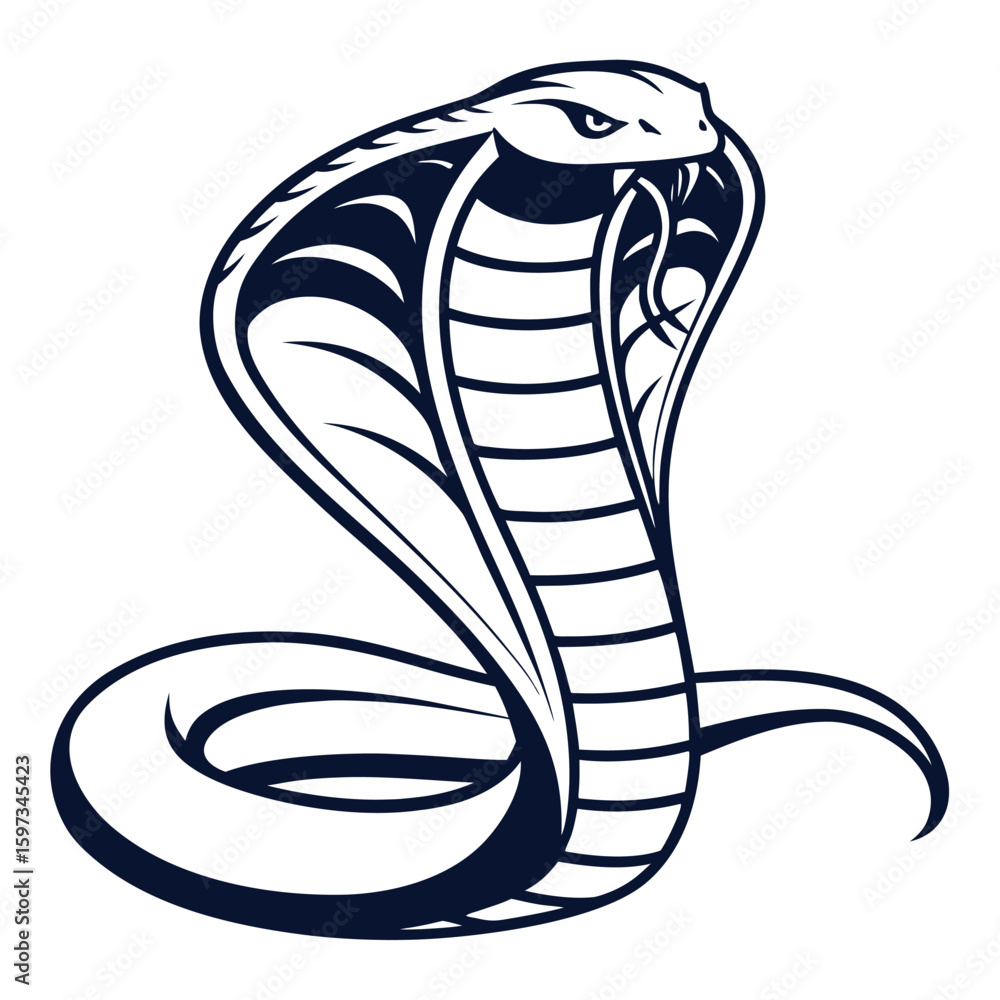 Fototapeta premium Dark Blue Cobra Snake Silhouette Vector Icon