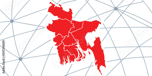 High-resolution map of Bangladesh's administrative divisions in red.