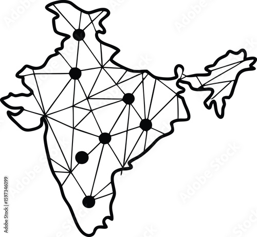 India Map with Network Connectivity, Showing Interconnection