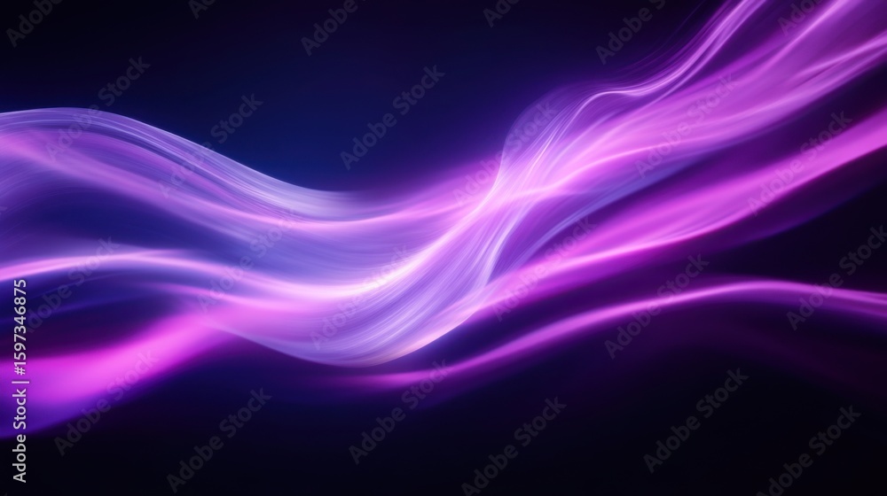 Naklejka premium Vibrant Flowing Waves of Light in Purple and Blue Tones Background