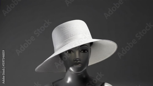 Mannequin Wearing Wide Brim White Hat