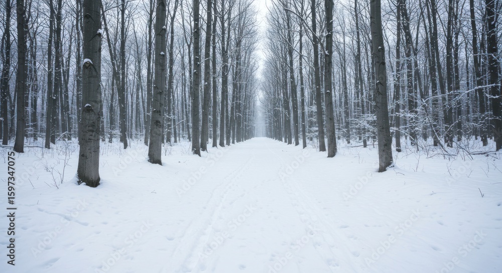 Naklejka premium Snowy forest path