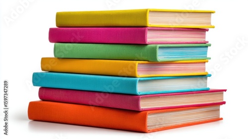 Wallpaper Mural A neatly stacked collection of hardcover books with colorful covers sits on a bright surface. The arrangement includes shades of pink, green, blue, and orange, creating an inviting visual display. Torontodigital.ca