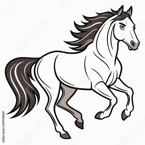White Andalusian Horse Vector Illustration Jumping Dark Mane Tail