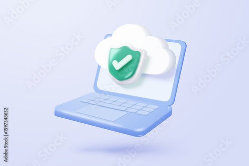 3d laptop screen with lock icon signs for private secure concepts. password firewall secure for protect crime with hacker. 3d notebook password correct buttons icon vector render illustration