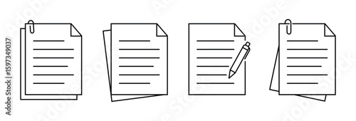 Document line icon set. File and paper symbols with single and multiple pages, vector illustration