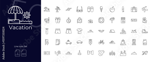Vacation Line Editable Icons set. Vector illustration in modern thin line style of Vacation icons: trip, journey, traveling, etc